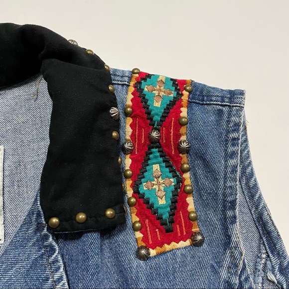 Hairston Roberson Ropa Vintage Denim Vest Cowboy Cowgirl Aztec Pattern Large - Picture 3 of 7